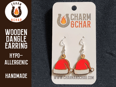 Santa Hat Wood Dangle Earrings - Christmas Fashion Earring - Dangle Earring - Charm and Char